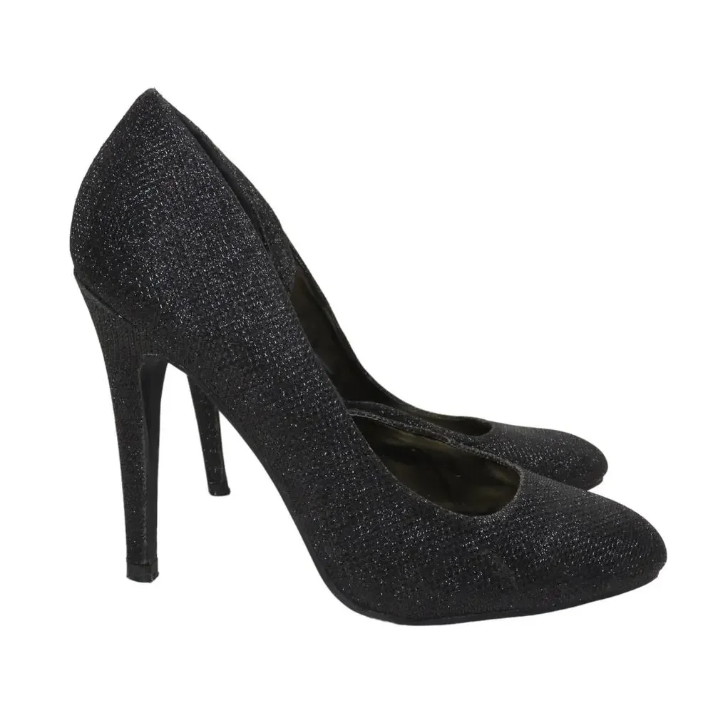 Qupid Black Sparkly Glitter Stiletto Pump Heels Size 7.5